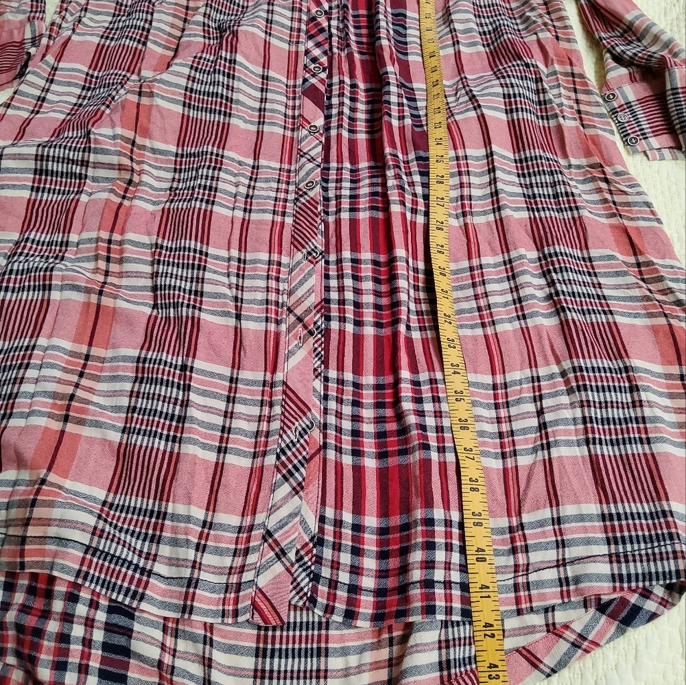 Free People Loralei Plaid Button Down Midi Dress Longline Shirt Size M - Picture 12 of 15